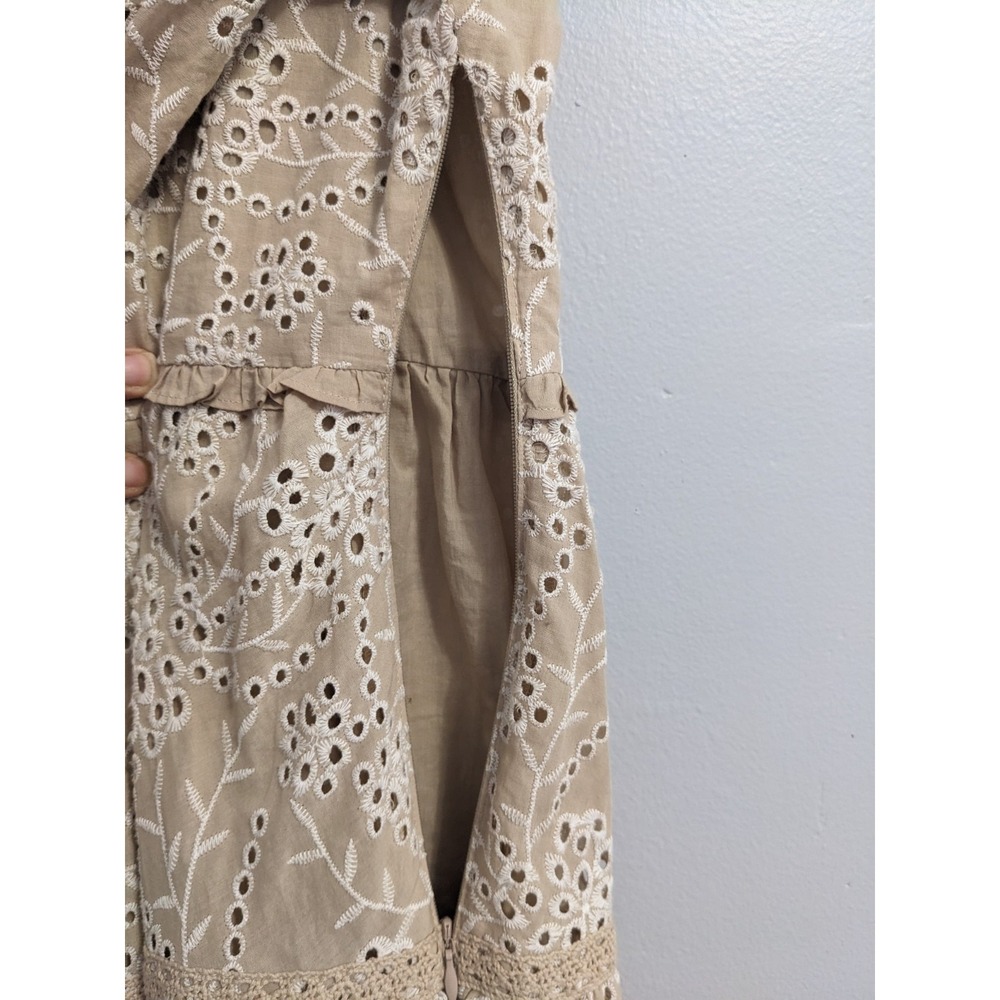 Chicos Tan Beige Cotton Eyelet Lace Tiered Midi Dress Womens Size 1 US 8 Boho - Picture 10 of 16